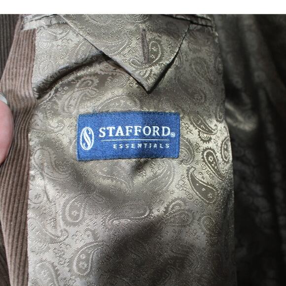 Vintage Stafford Men's Stafford Corduroy Blazer Tan Gray Elbow Patch  Size 50R - Picture 6 of 9